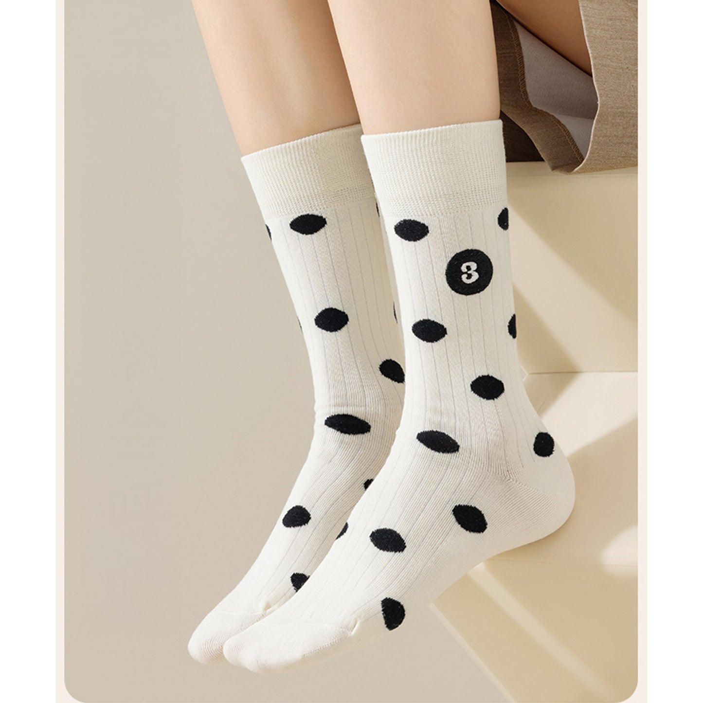 Anna-Kaci 3 Pairs Women's Casual Crew Socks Assorted Patterns Striped Polka Dot and Bow Embroidery