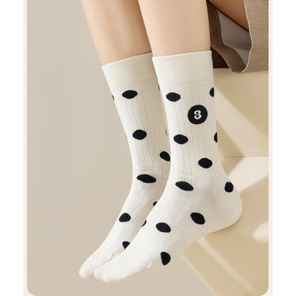 Anna-Kaci 3 Pairs Women's Casual Crew Socks Assorted Patterns Striped Polka Dot and Bow Embroidery