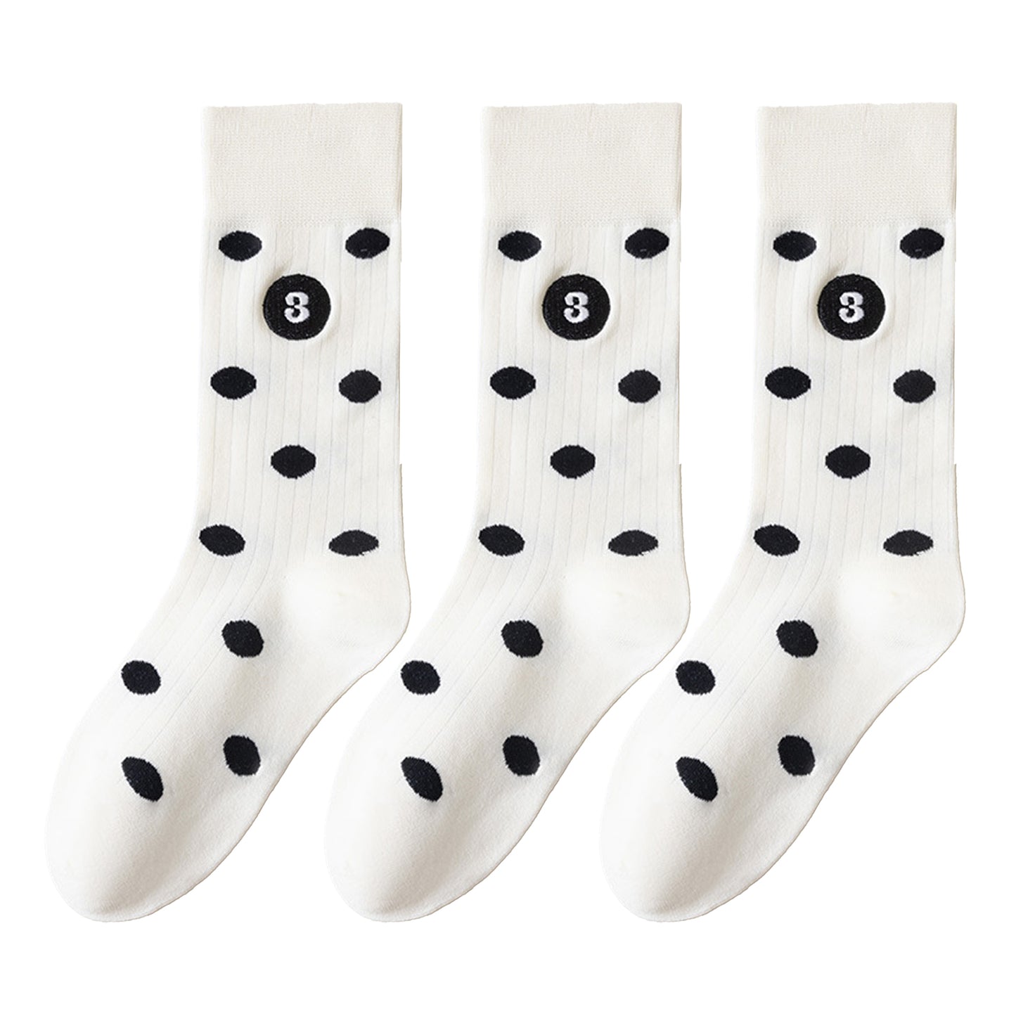 Anna-Kaci 3 Pairs Women's Casual Crew Socks Assorted Patterns Striped Polka Dot and Bow Embroidery