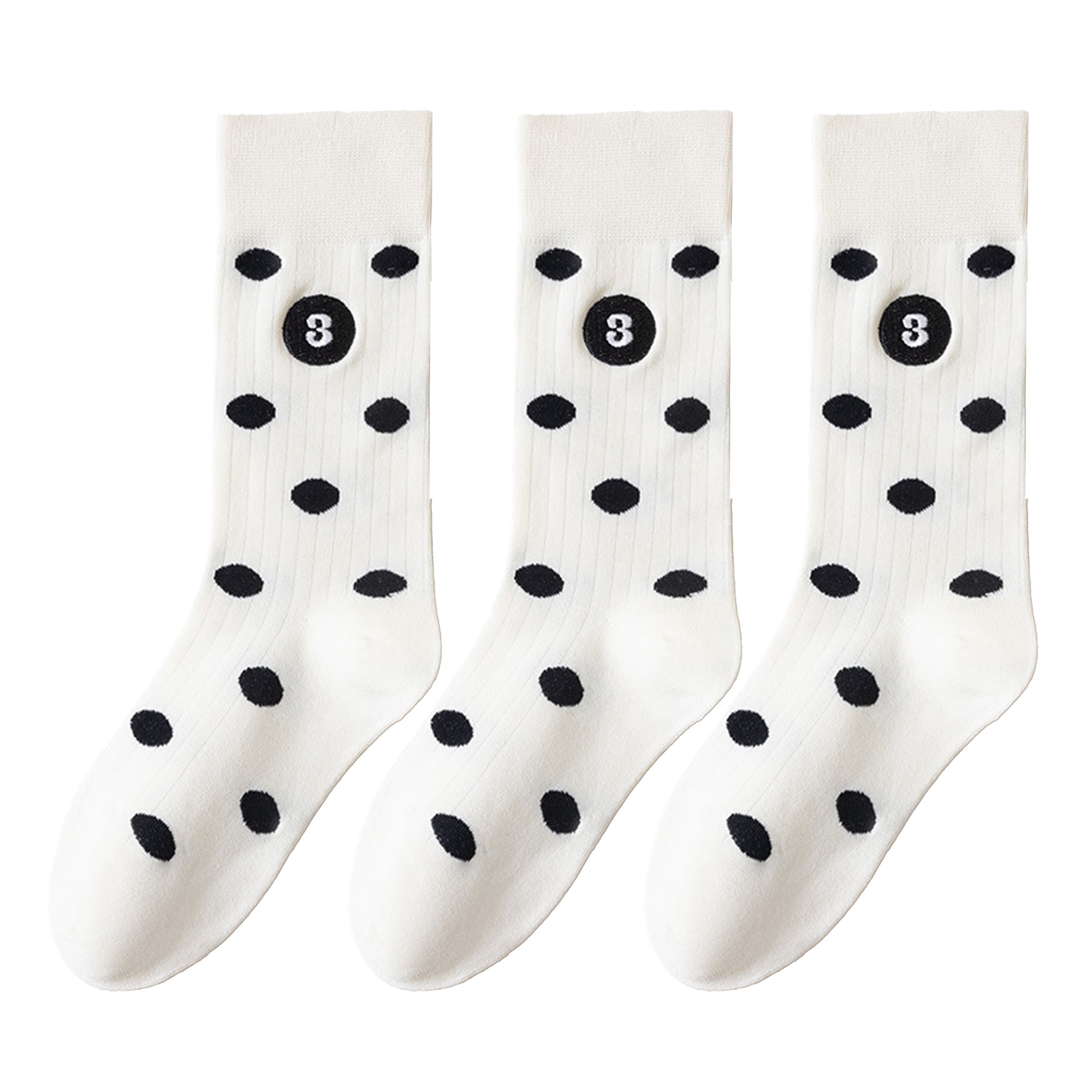 Anna-Kaci 3 Pairs Women's Casual Crew Socks Assorted Patterns Striped Polka Dot and Bow Embroidery