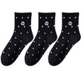 Anna-Kaci 3 Pairs Women's Crew Socks with Polka Dot Pattern and Panda Embroidery
