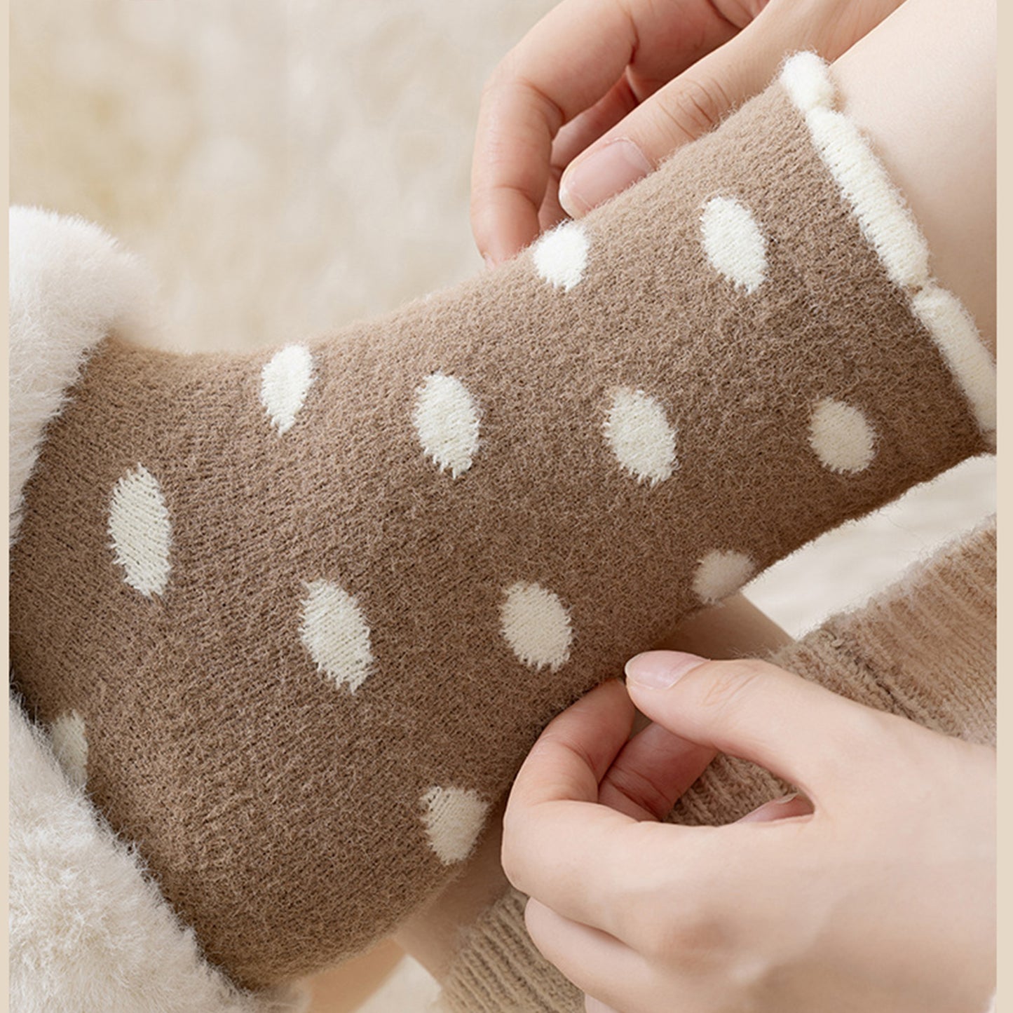 Anna-Kaci 3 Pairs Women's Plush Crew Socks with Polka Dot Pattern and Thick Fleece Lining