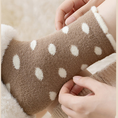 Anna-Kaci 3 Pairs Women's Plush Crew Socks with Polka Dot Pattern and Thick Fleece Lining