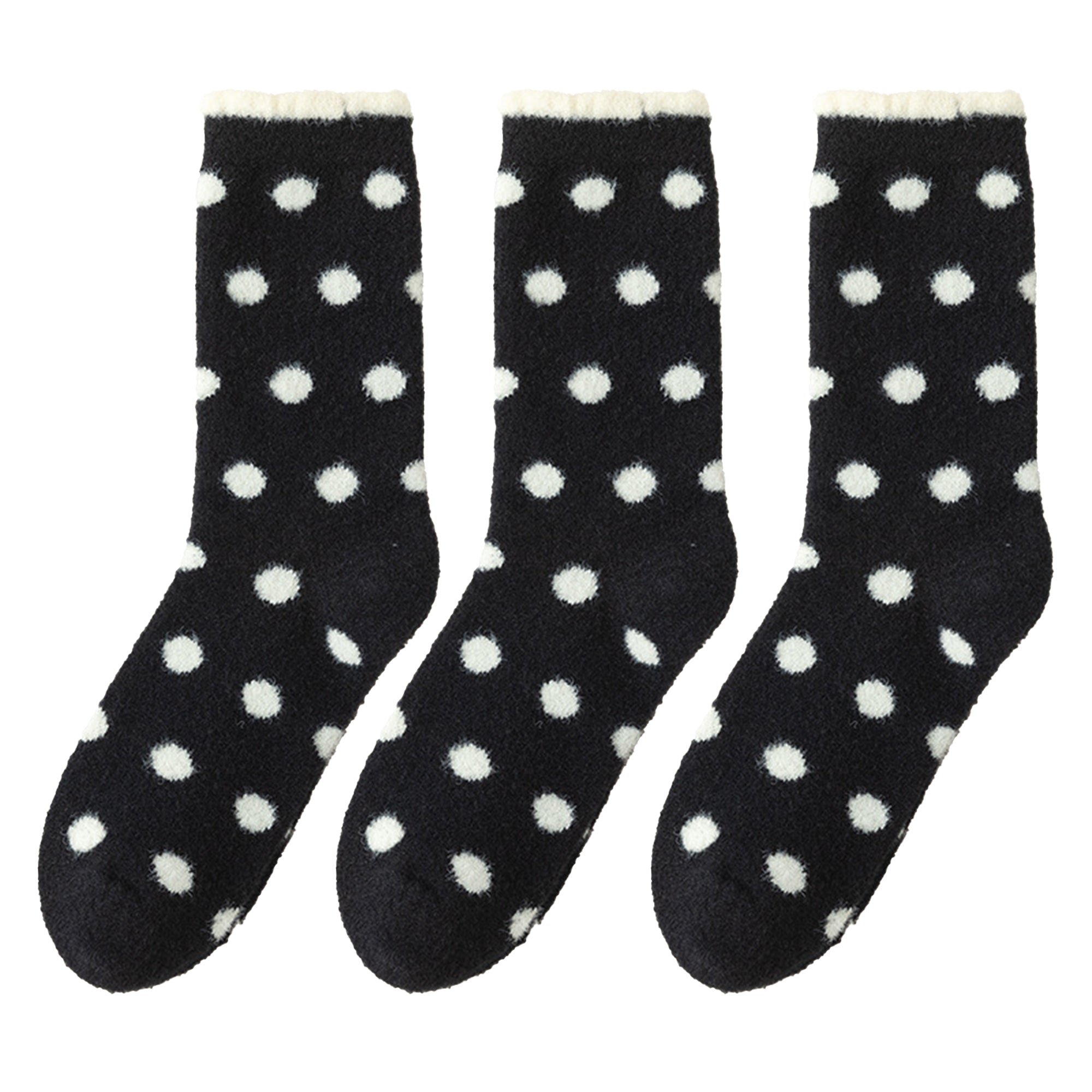 Anna-Kaci 3 Pairs Women's Plush Crew Socks with Polka Dot Pattern and Thick Fleece Lining