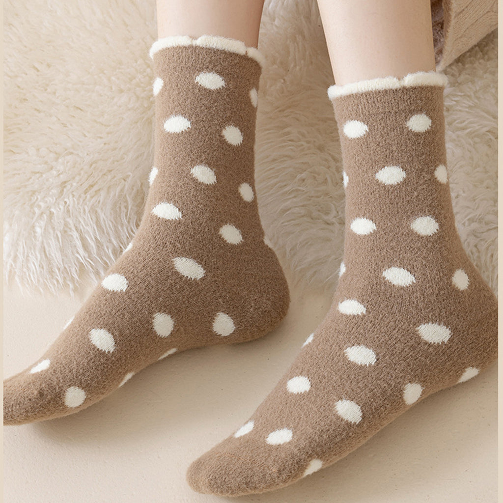 Anna-Kaci 3 Pairs Women's Plush Crew Socks with Polka Dot Pattern and Thick Fleece Lining