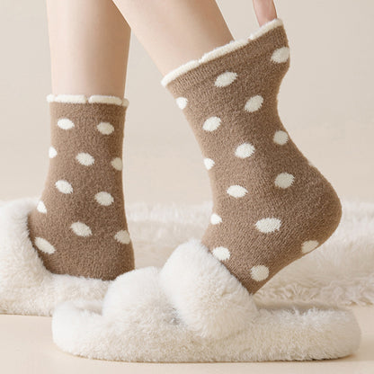 Anna-Kaci 3 Pairs Women's Plush Crew Socks with Polka Dot Pattern and Thick Fleece Lining
