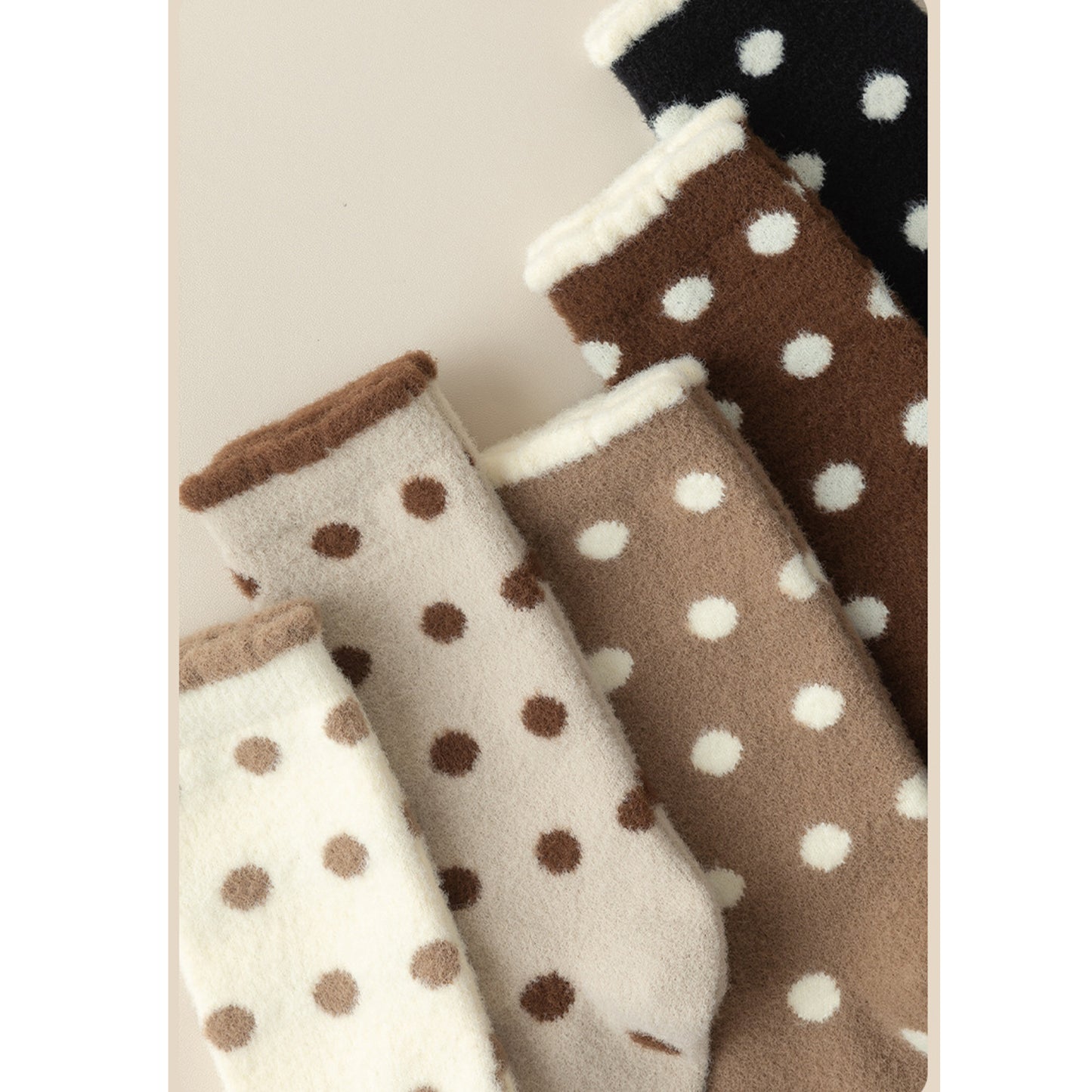 Anna-Kaci 3 Pairs Women's Plush Crew Socks with Polka Dot Pattern and Thick Fleece Lining