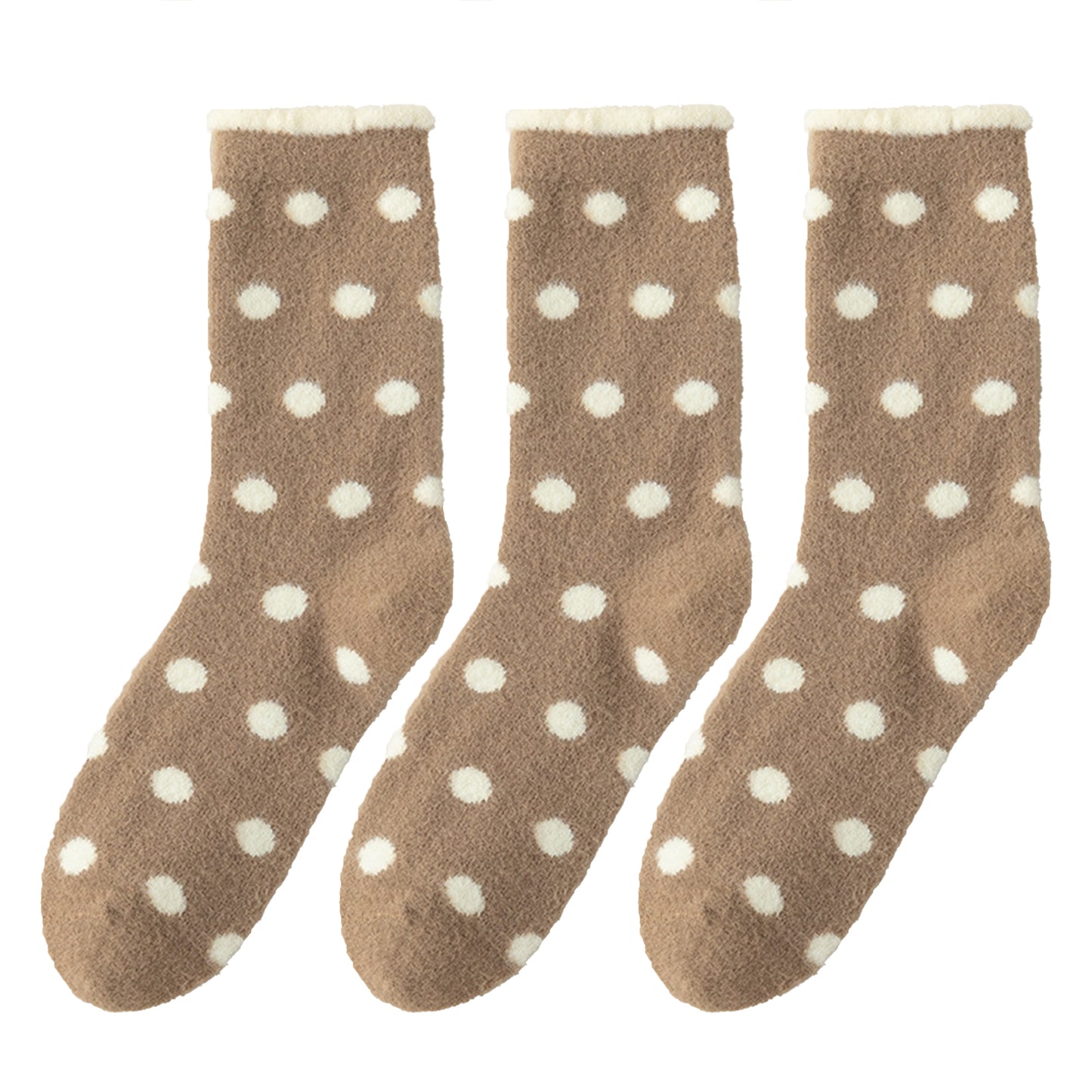 Anna-Kaci 3 Pairs Women's Plush Crew Socks with Polka Dot Pattern and Thick Fleece Lining