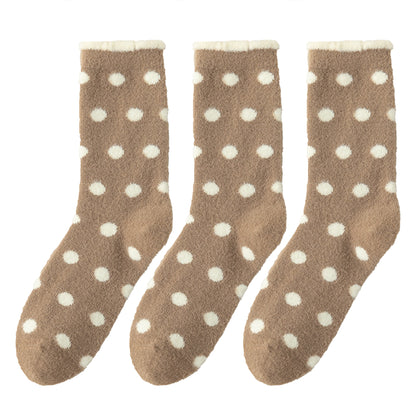 Anna-Kaci 3 Pairs Women's Plush Crew Socks with Polka Dot Pattern and Thick Fleece Lining