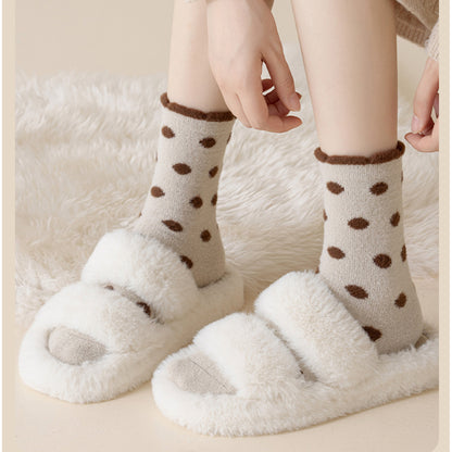 Anna-Kaci 3 Pairs Women's Plush Crew Socks with Polka Dot Pattern and Thick Fleece Lining