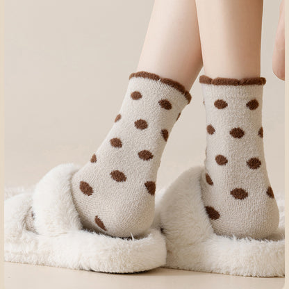 Anna-Kaci 3 Pairs Women's Plush Crew Socks with Polka Dot Pattern and Thick Fleece Lining