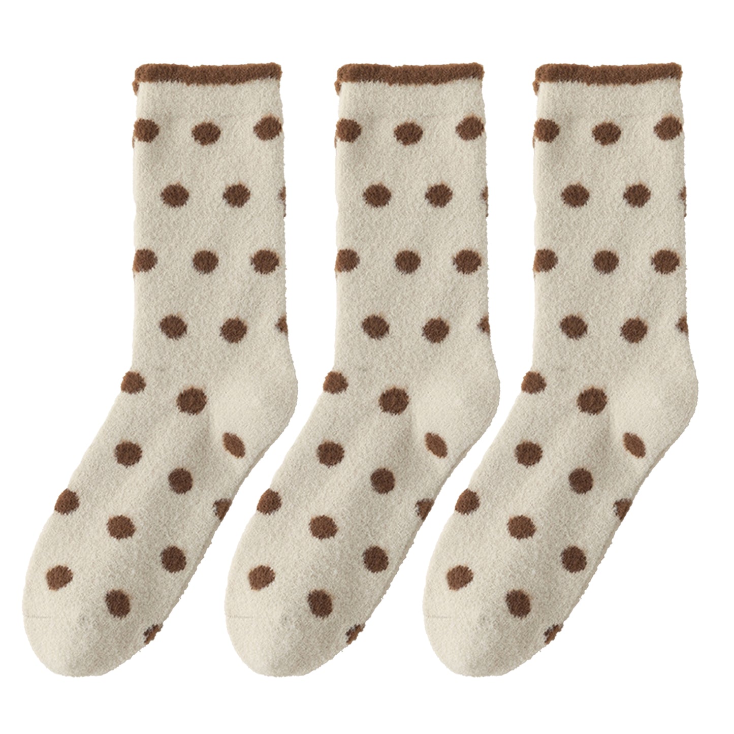 Anna-Kaci 3 Pairs Women's Plush Crew Socks with Polka Dot Pattern and Thick Fleece Lining