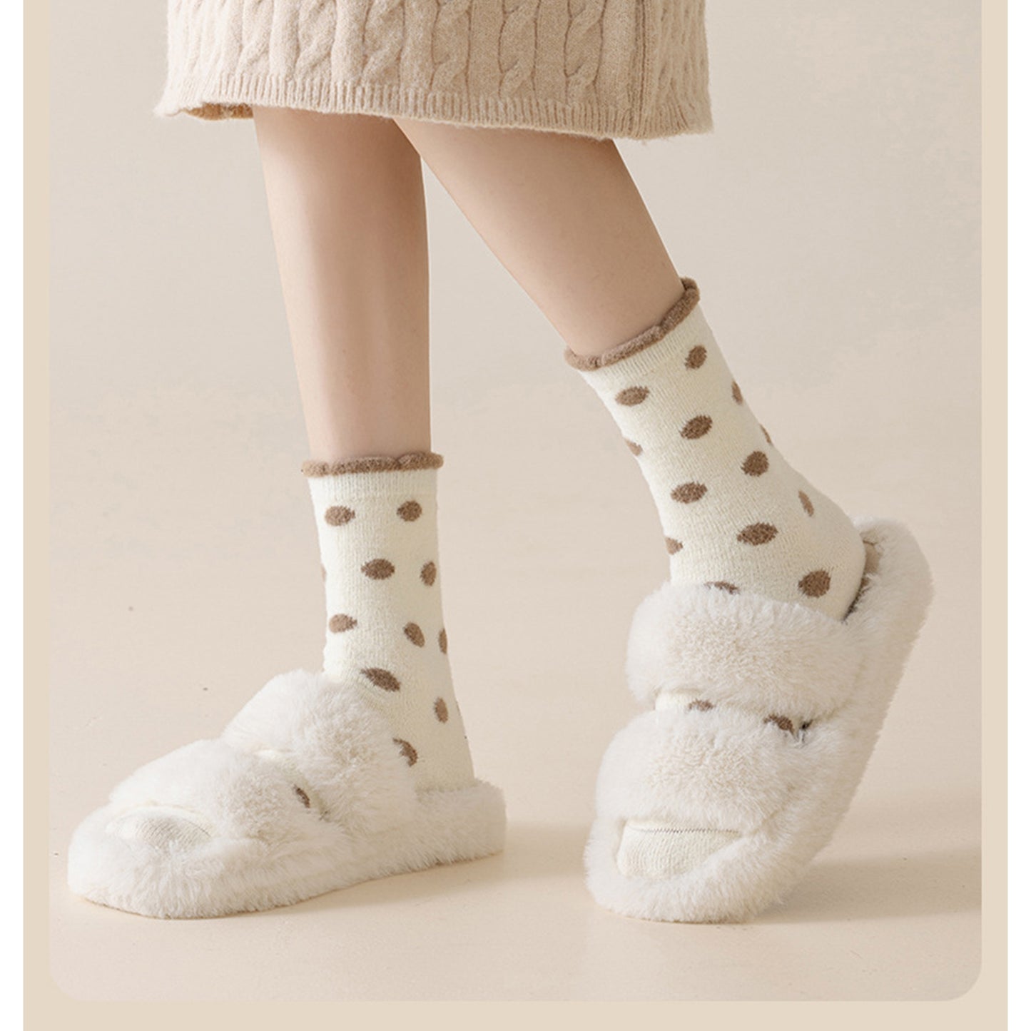 Anna-Kaci 3 Pairs Women's Plush Crew Socks with Polka Dot Pattern and Thick Fleece Lining