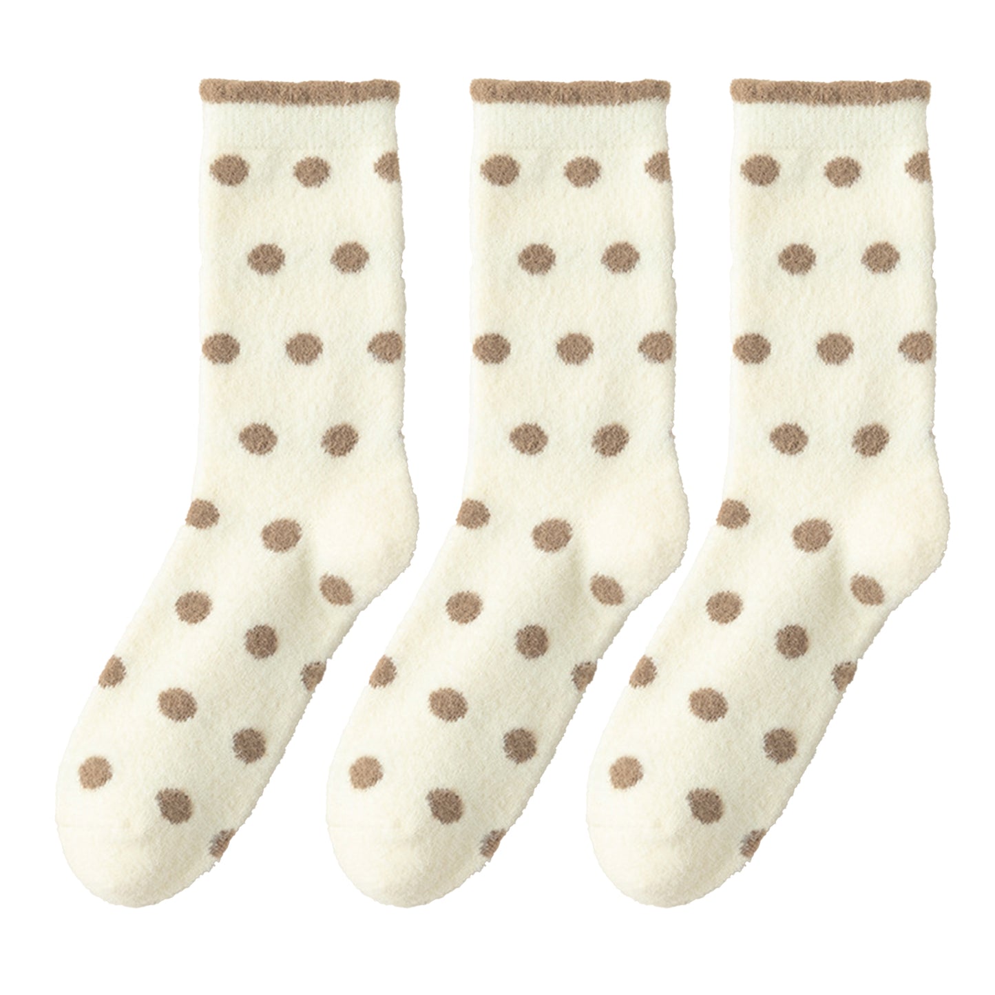 Anna-Kaci 3 Pairs Women's Plush Crew Socks with Polka Dot Pattern and Thick Fleece Lining