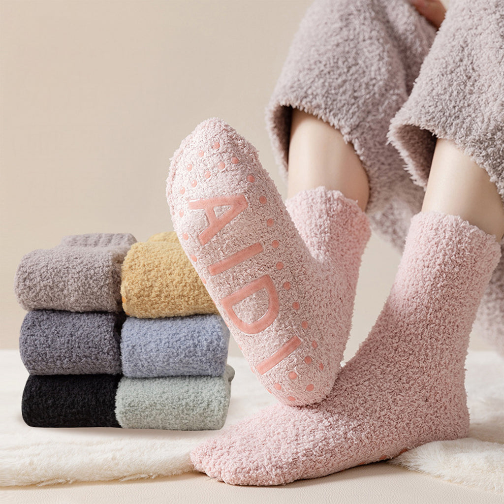 Anna-Kaci 3 Pairs Women's Plush Non-Slip Crew Socks with Thick Fleece Lining and Cozy Warm Fit