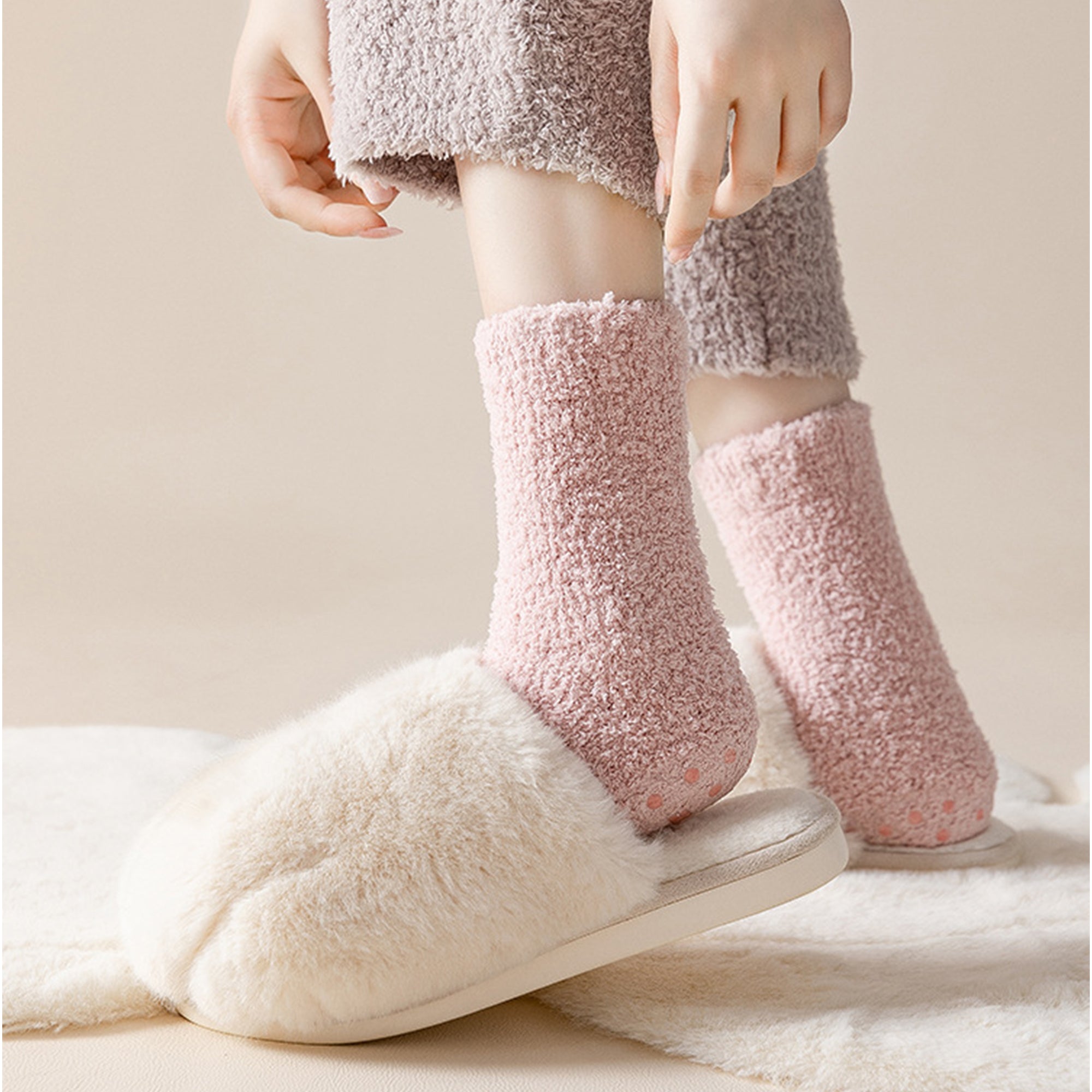 Anna-Kaci 3 Pairs Women's Plush Non-Slip Crew Socks with Thick Fleece Lining and Cozy Warm Fit