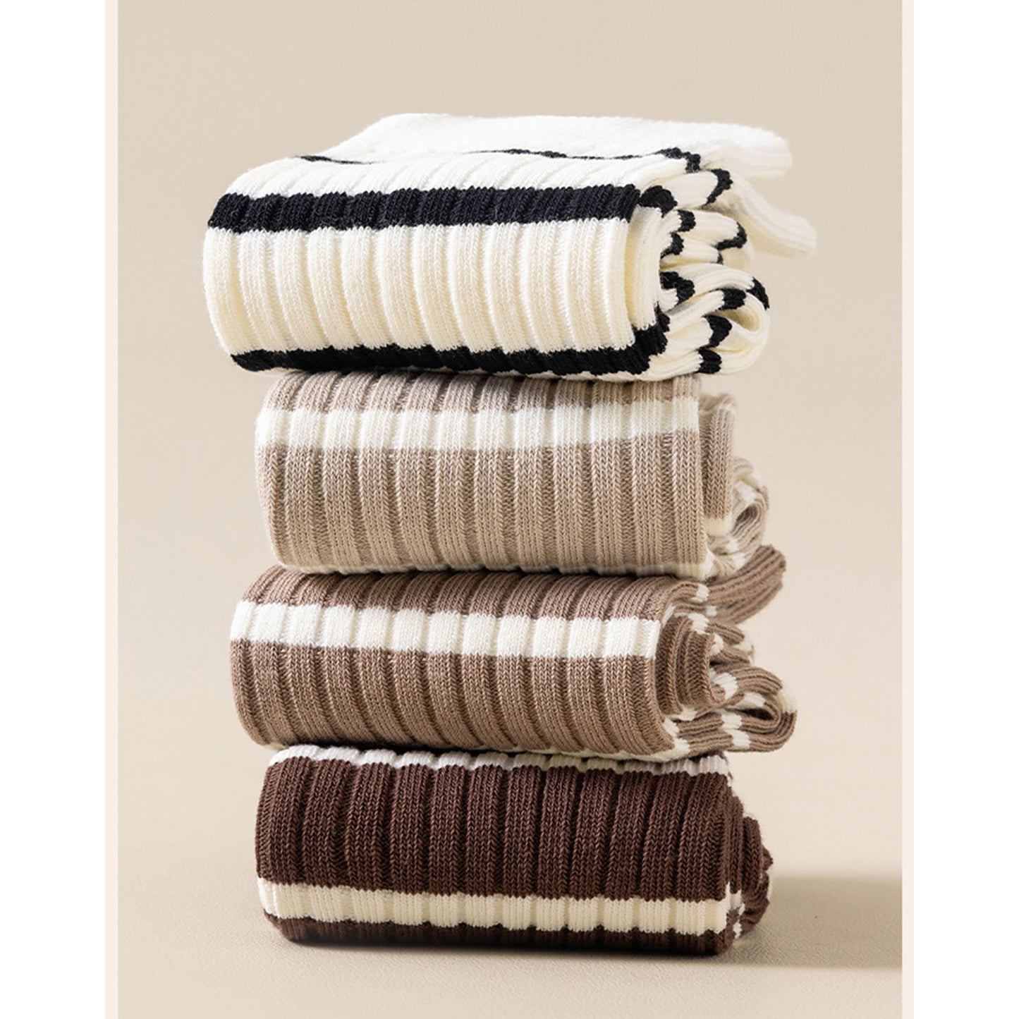 Anna-Kaci 3 Pairs Women's Striped Crew Socks with Ribbed Knit Design and Anti-Pilling Cotton Blend