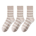 Anna-Kaci 3 Pairs Women's Striped Crew Socks with Ribbed Knit Design and Anti-Pilling Cotton Blend
