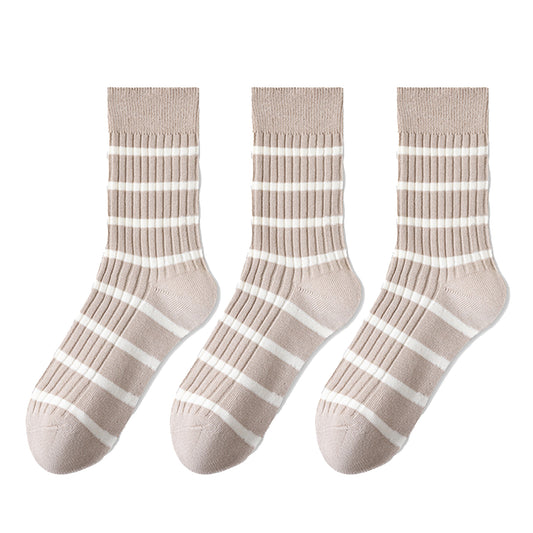 Anna-Kaci 3 Pairs Women's Striped Crew Socks with Ribbed Knit Design and Anti-Pilling Cotton Blend