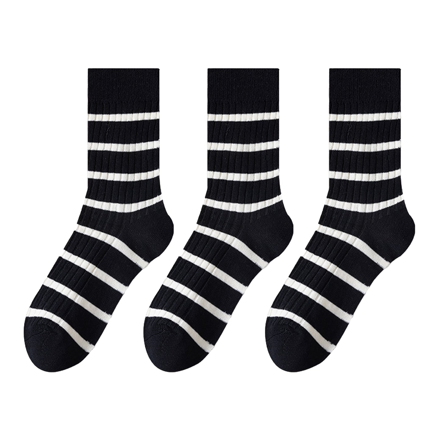 Anna-Kaci 3 Pairs Women's Striped Crew Socks with Ribbed Knit Design and Anti-Pilling Cotton Blend