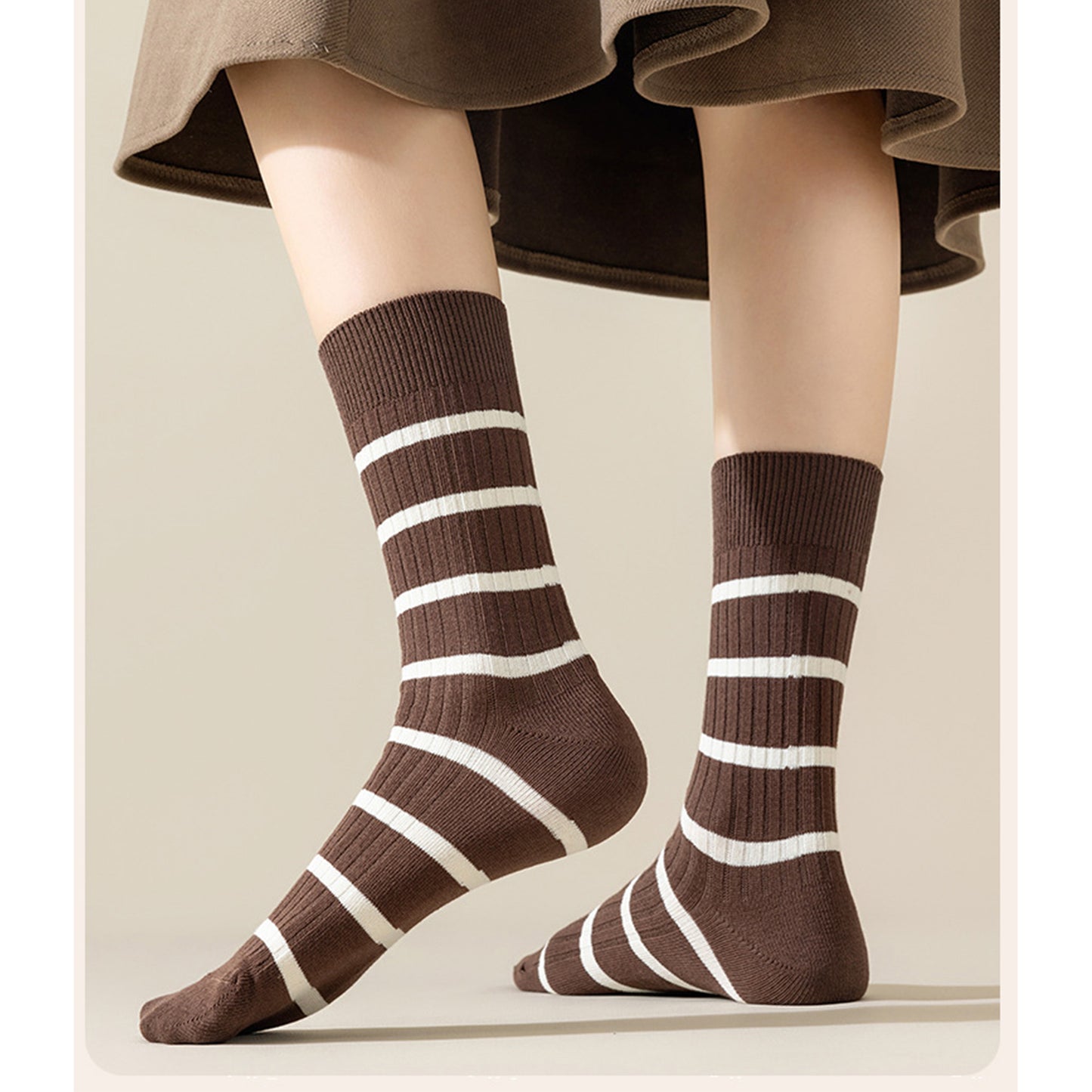 Anna-Kaci 3 Pairs Women's Striped Crew Socks with Ribbed Knit Design and Anti-Pilling Cotton Blend