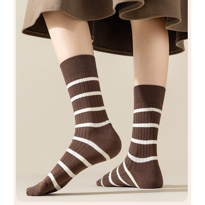 Anna-Kaci 3 Pairs Women's Striped Crew Socks with Ribbed Knit Design and Anti-Pilling Cotton Blend