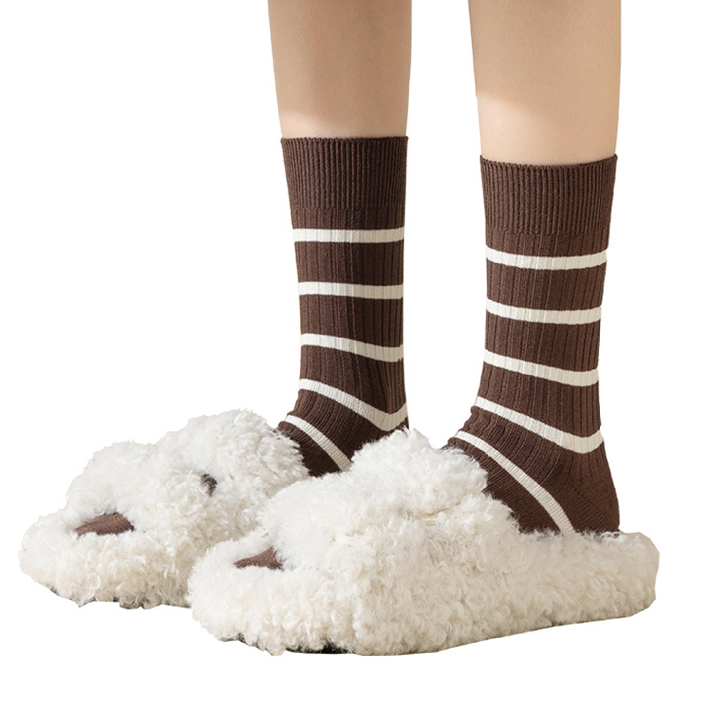 Anna-Kaci 3 Pairs Women's Striped Crew Socks with Ribbed Knit Design and Anti-Pilling Cotton Blend