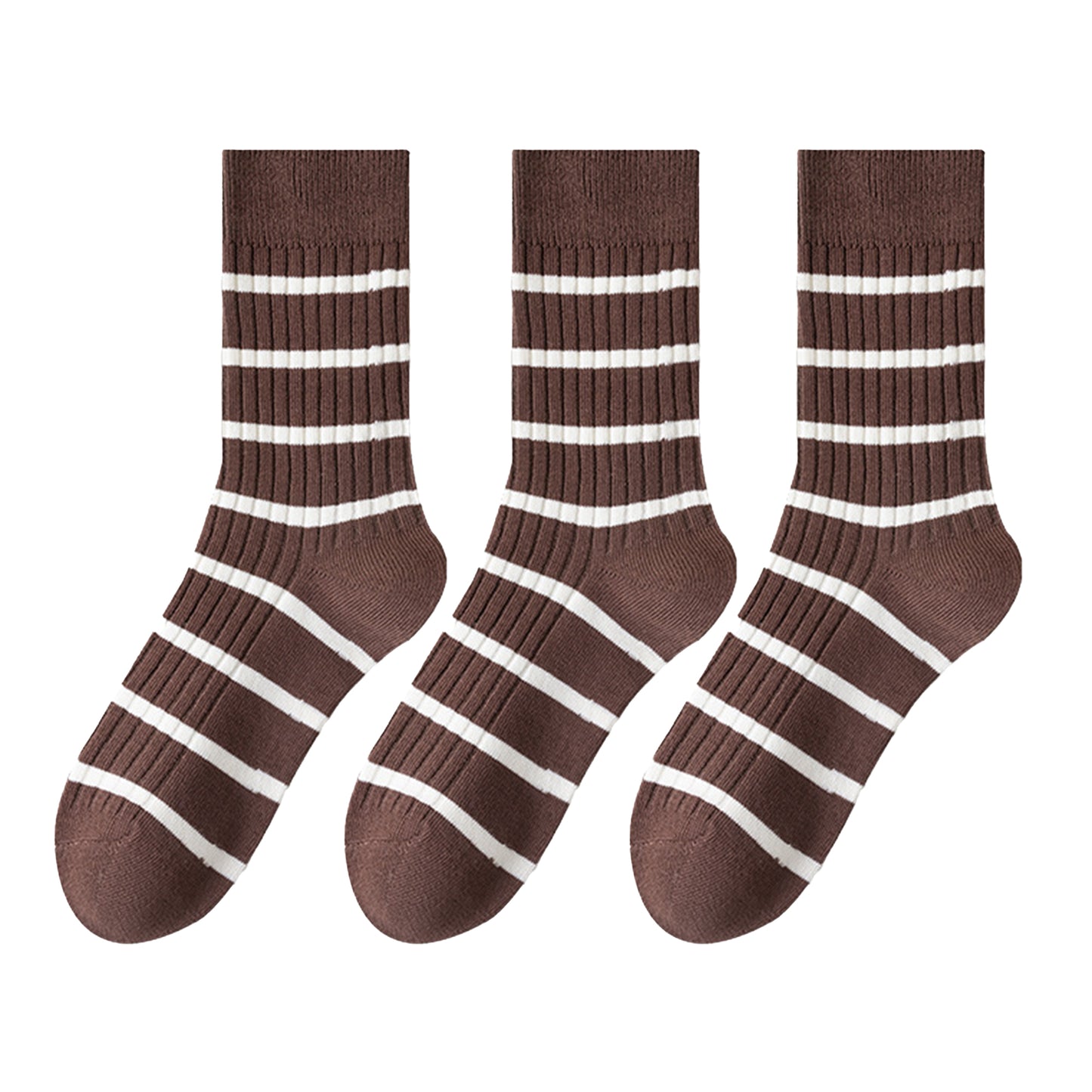 Anna-Kaci 3 Pairs Women's Striped Crew Socks with Ribbed Knit Design and Anti-Pilling Cotton Blend