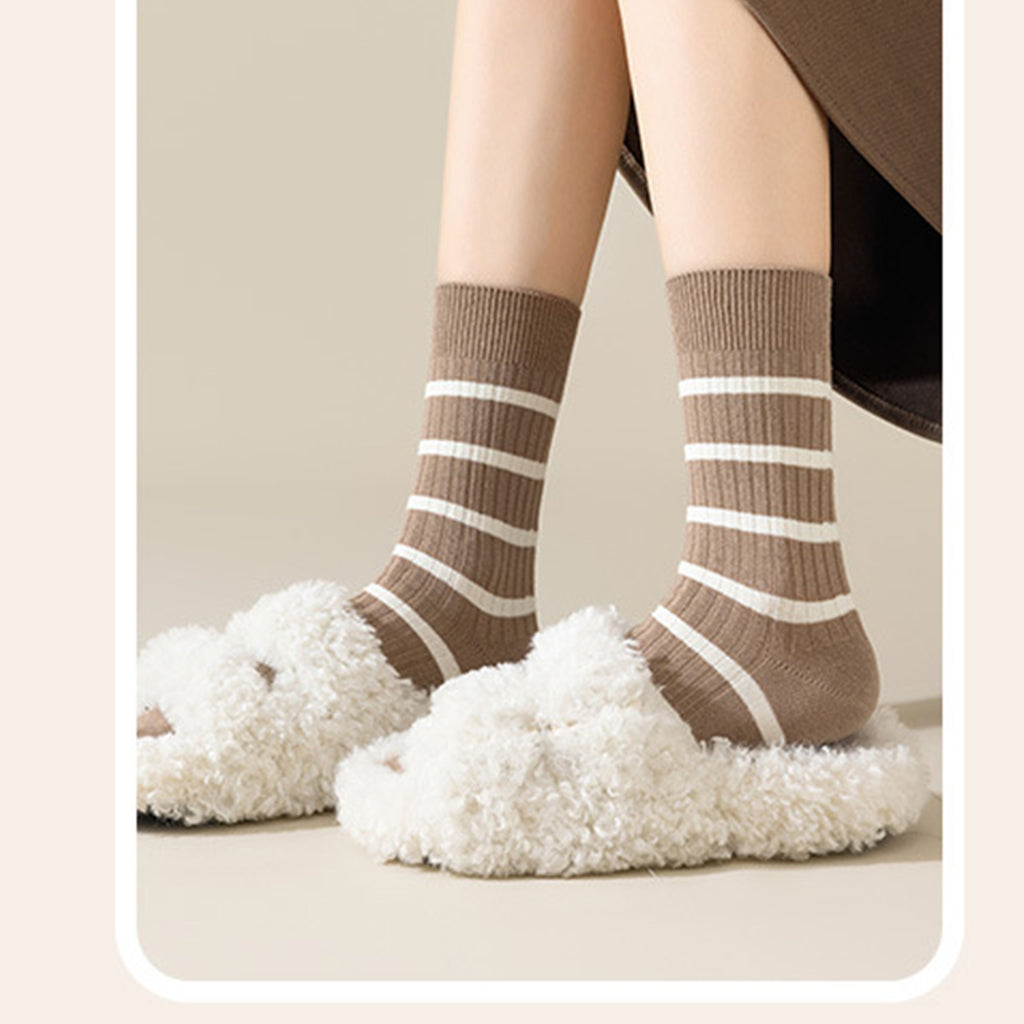 Anna-Kaci 3 Pairs Women's Striped Crew Socks with Ribbed Knit Design and Anti-Pilling Cotton Blend
