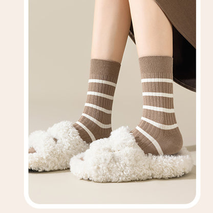 Anna-Kaci 3 Pairs Women's Striped Crew Socks with Ribbed Knit Design and Anti-Pilling Cotton Blend