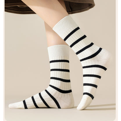 Anna-Kaci 3 Pairs Women's Striped Crew Socks with Ribbed Knit Design and Anti-Pilling Cotton Blend