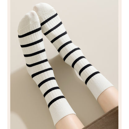 Anna-Kaci 3 Pairs Women's Striped Crew Socks with Ribbed Knit Design and Anti-Pilling Cotton Blend