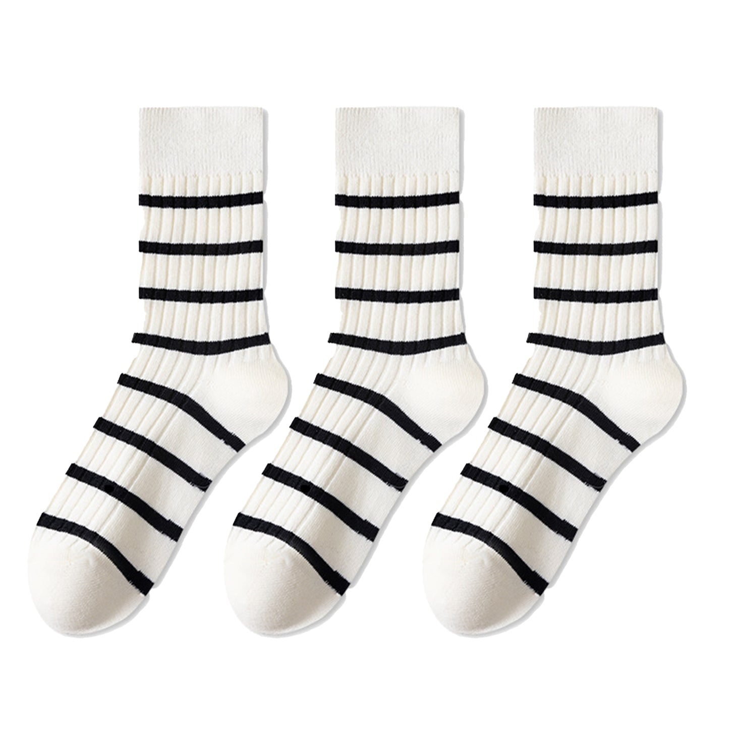 Anna-Kaci 3 Pairs Women's Striped Crew Socks with Ribbed Knit Design and Anti-Pilling Cotton Blend