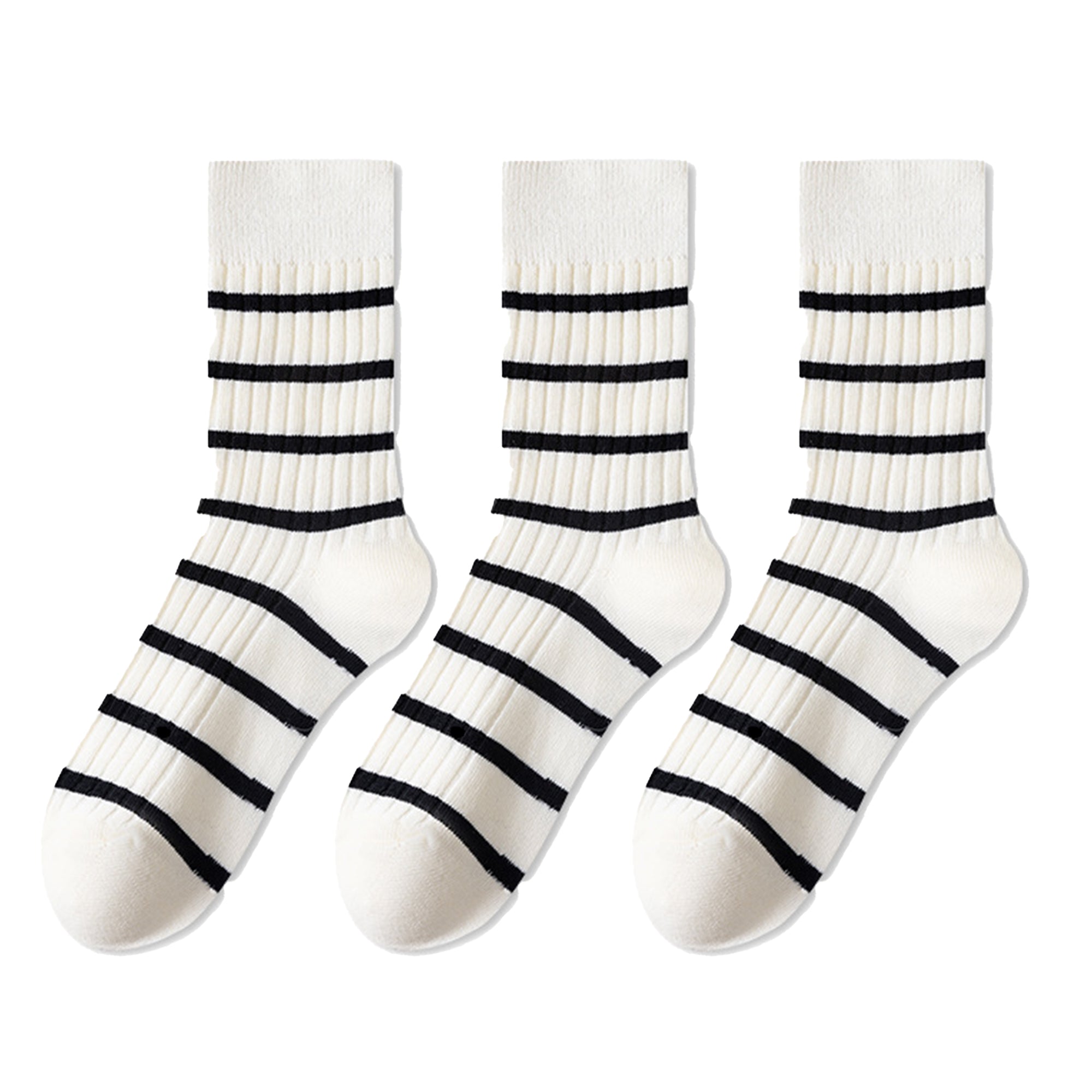 Anna-Kaci 3 Pairs Women's Striped Crew Socks with Ribbed Knit Design and Anti-Pilling Cotton Blend