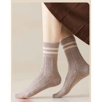 Anna-Kaci 3 Pairs Women's Cable Knit Crew Socks with Ribbed Cuffs and Soft Warm Cotton Blend