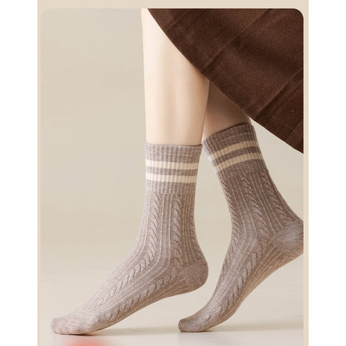 Anna-Kaci 3 Pairs Women's Cable Knit Crew Socks with Ribbed Cuffs and Soft Warm Cotton Blend