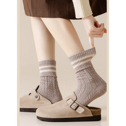 Anna-Kaci 3 Pairs Women's Cable Knit Crew Socks with Ribbed Cuffs and Soft Warm Cotton Blend