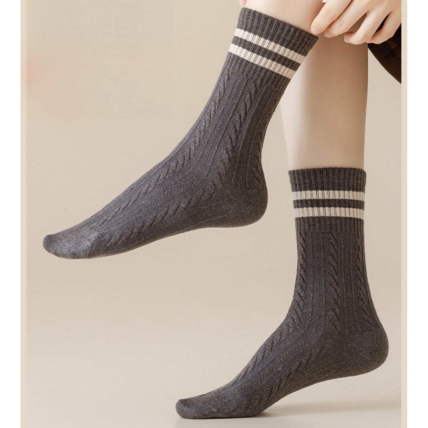 Anna-Kaci 3 Pairs Women's Cable Knit Crew Socks with Ribbed Cuffs and Soft Warm Cotton Blend