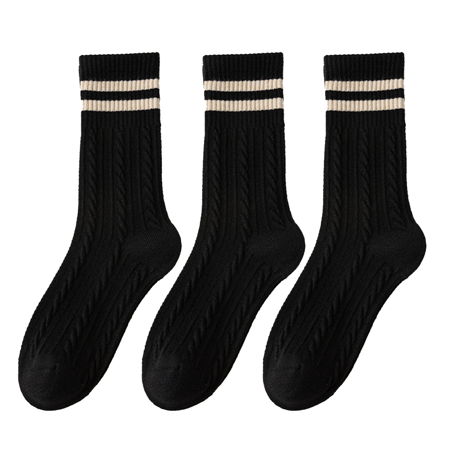 Anna-Kaci 3 Pairs Women's Cable Knit Crew Socks with Ribbed Cuffs and Soft Warm Cotton Blend