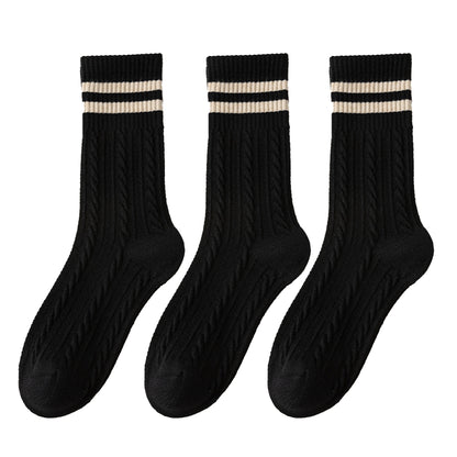 Anna-Kaci 3 Pairs Women's Cable Knit Crew Socks with Ribbed Cuffs and Soft Warm Cotton Blend