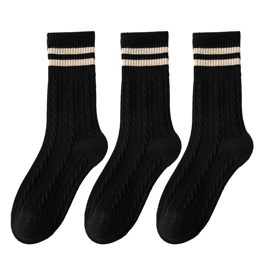 Anna-Kaci 3 Pairs Women's Cable Knit Crew Socks with Ribbed Cuffs and Soft Warm Cotton Blend