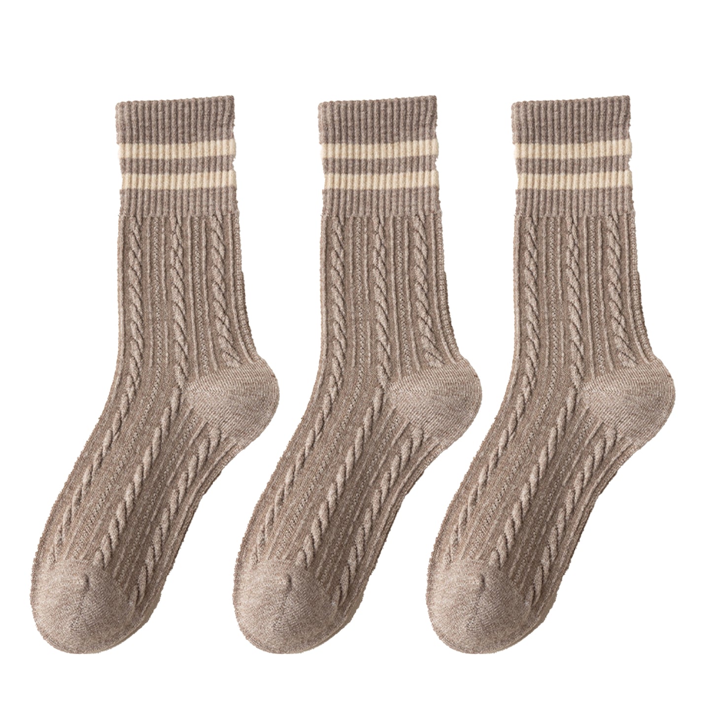 Anna-Kaci 3 Pairs Women's Cable Knit Crew Socks with Ribbed Cuffs and Soft Warm Cotton Blend