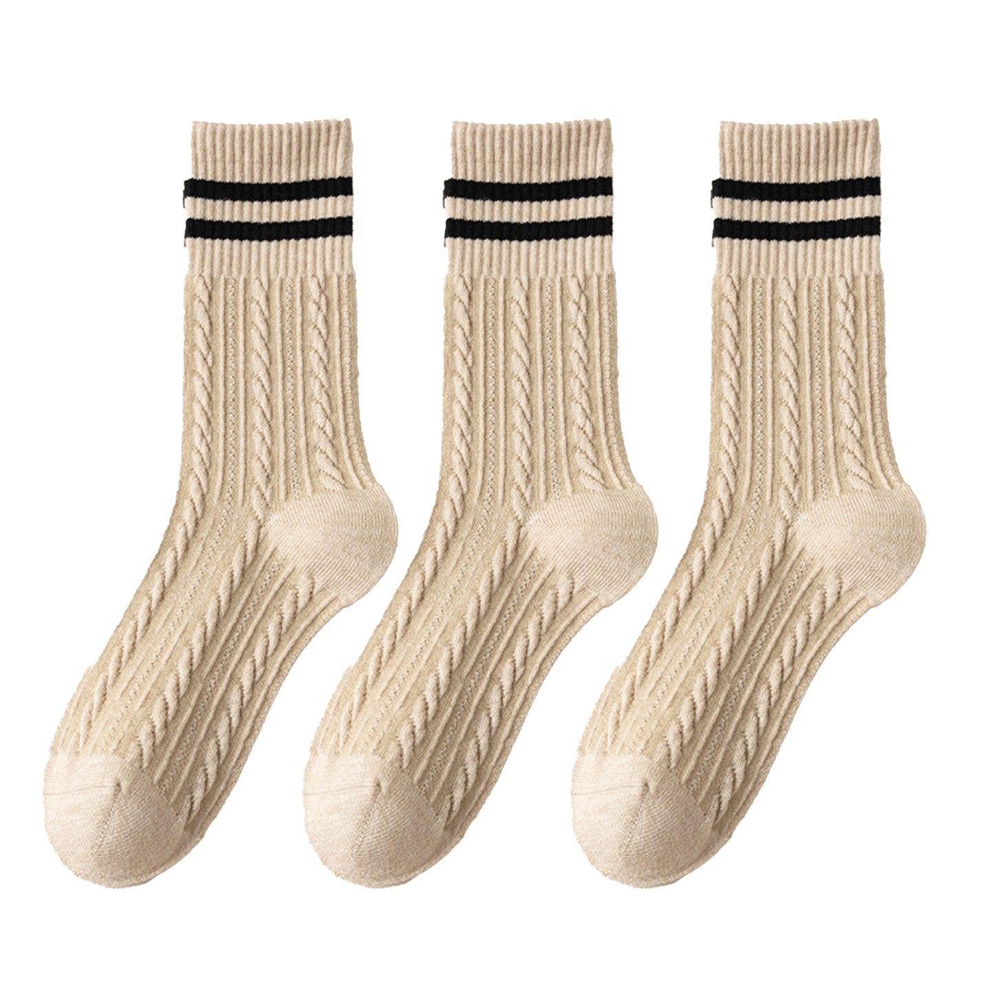 Anna-Kaci 3 Pairs Women's Cable Knit Crew Socks with Ribbed Cuffs and Soft Warm Cotton Blend