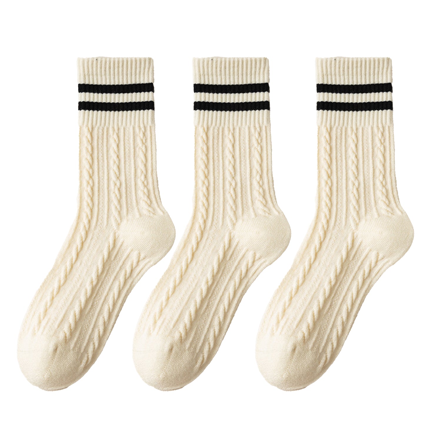 Anna-Kaci 3 Pairs Women's Cable Knit Crew Socks with Ribbed Cuffs and Soft Warm Cotton Blend