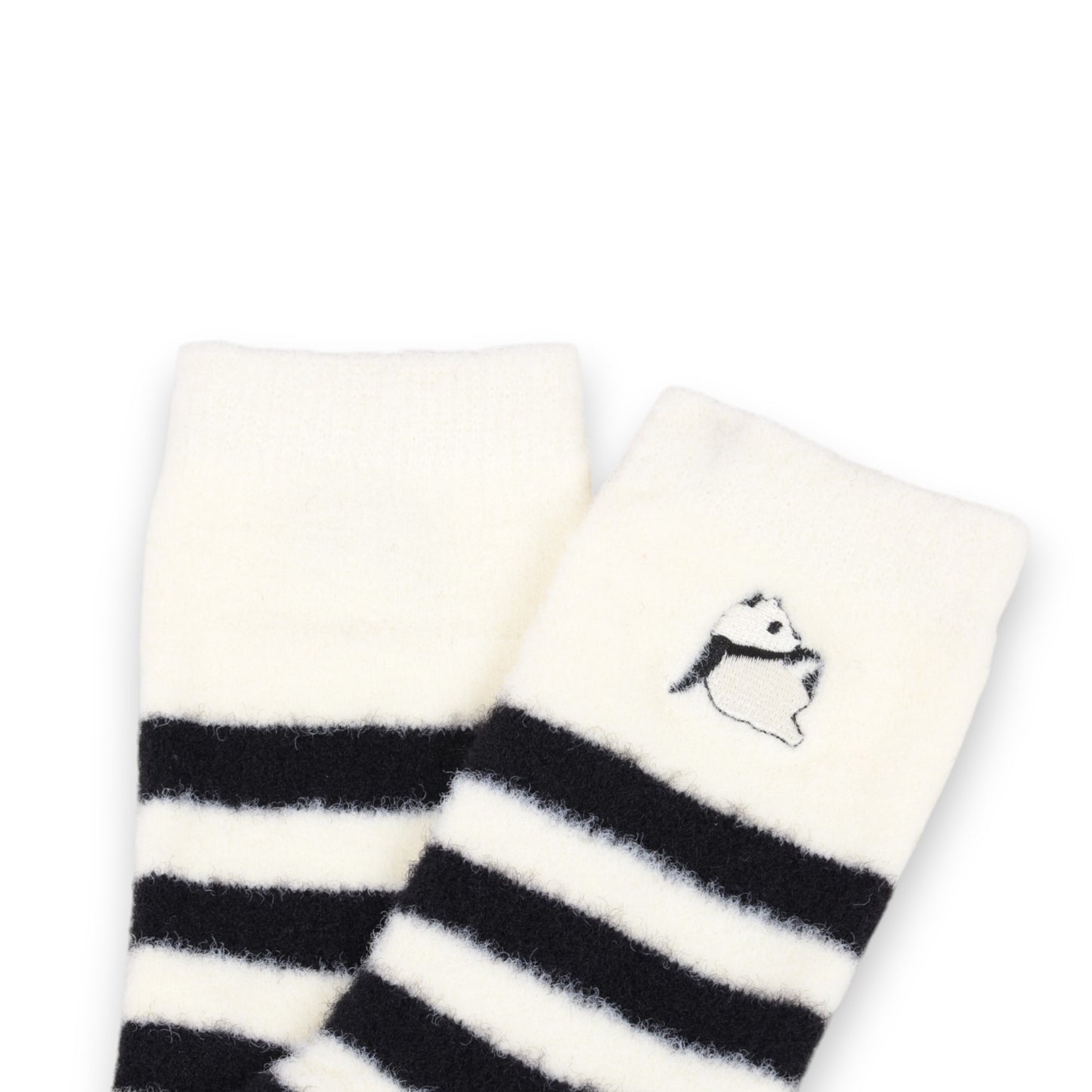 Anna-Kaci 3-Pair Plush Home Socks Striped Panda Design Cozy Crew Style for Everyday Comfort