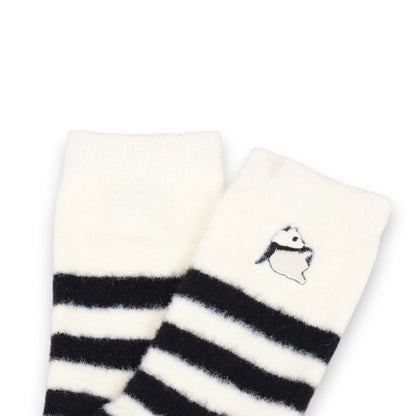 Anna-Kaci 3-Pair Plush Home Socks Striped Panda Design Cozy Crew Style for Everyday Comfort