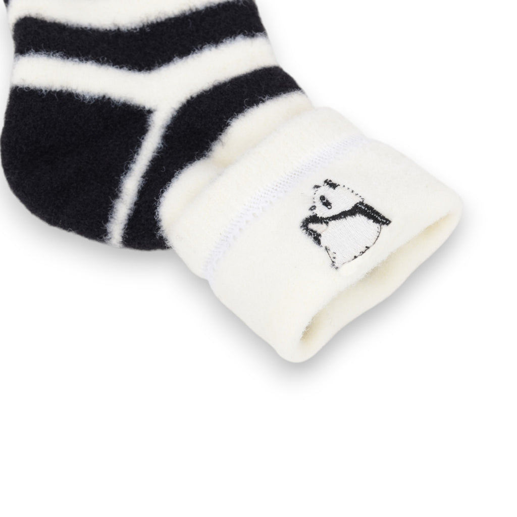 Anna-Kaci 3-Pair Plush Home Socks Striped Panda Design Cozy Crew Style for Everyday Comfort