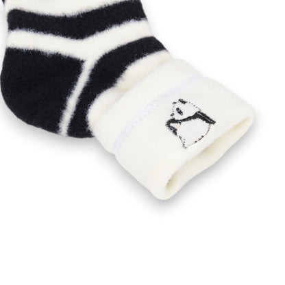 Anna-Kaci 3-Pair Plush Home Socks Striped Panda Design Cozy Crew Style for Everyday Comfort