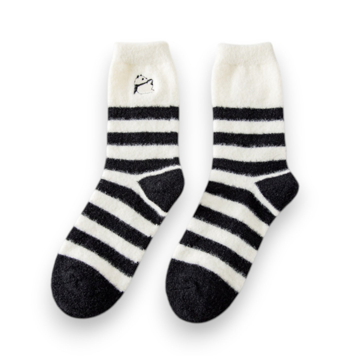 Anna-Kaci 3-Pair Plush Home Socks Striped Panda Design Cozy Crew Style for Everyday Comfort