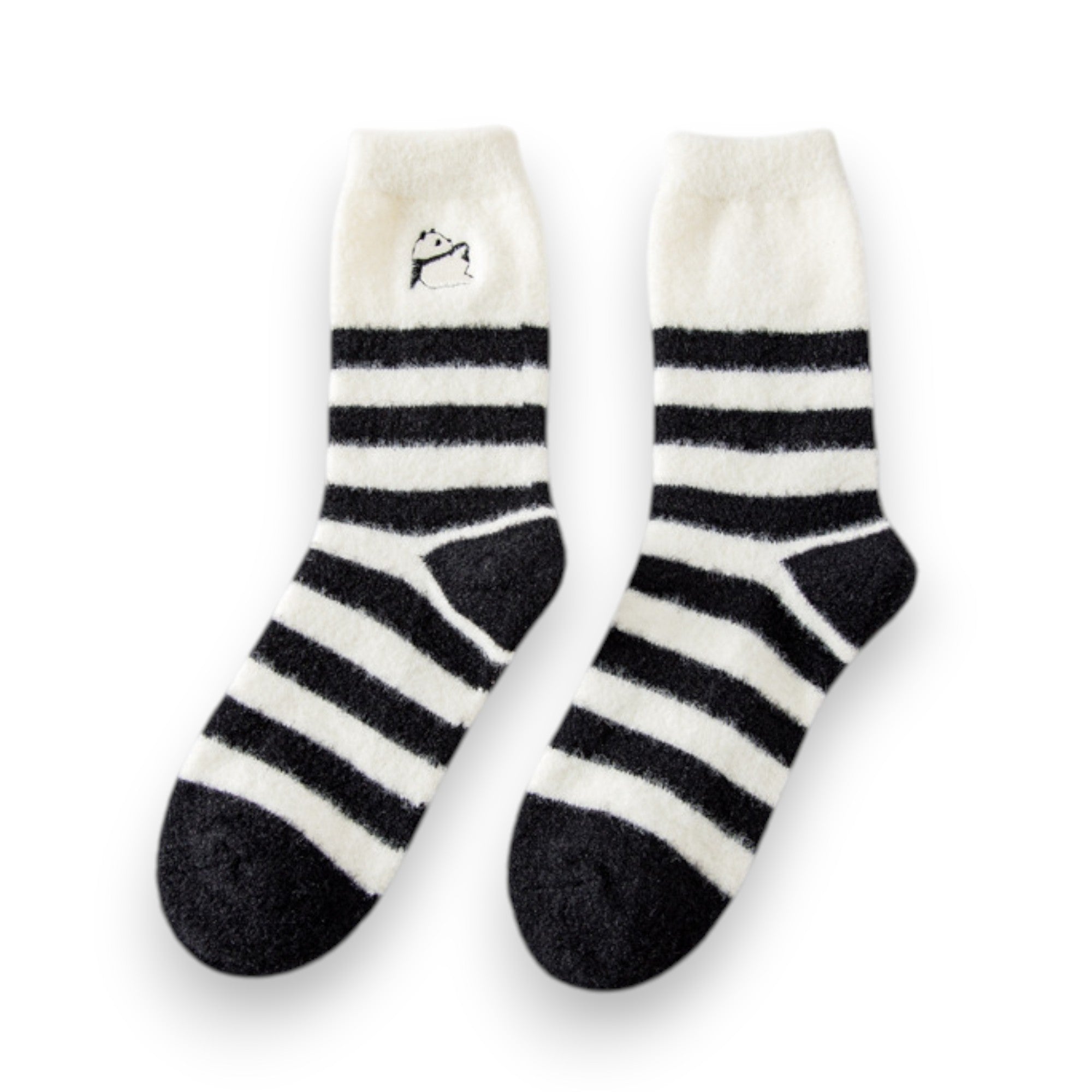 Anna-Kaci 3-Pair Plush Home Socks Striped Panda Design Cozy Crew Style for Everyday Comfort